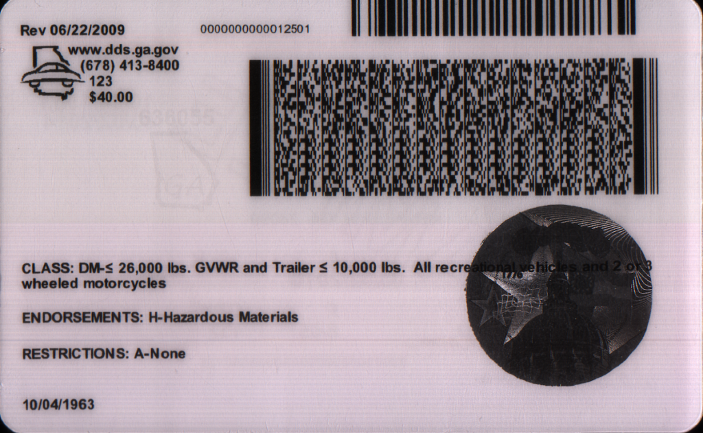 back of an ID card with infrared security features.